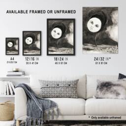 "Artery8 Strange Flower with a Face Redon Vintage Wall Art Print Poster in Grey - Size: W18"" x H24""" - thumbnail 3