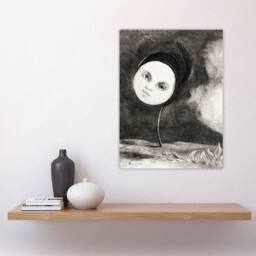 "Artery8 Strange Flower with a Face Redon Vintage Wall Art Print Poster in Grey - Size: W18"" x H24""" - thumbnail 4