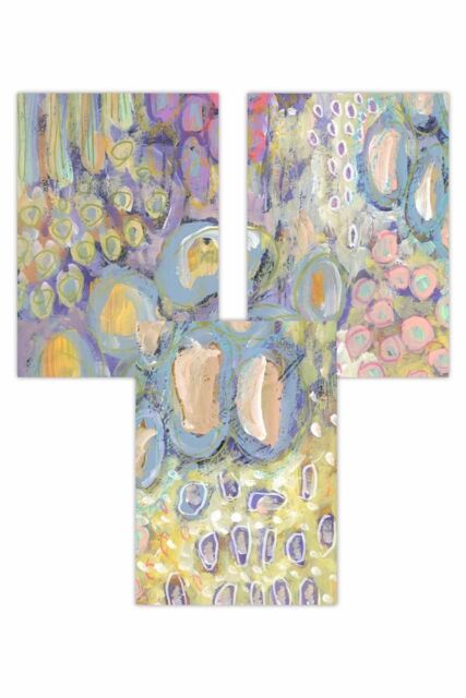 ARTZE Set of 3 Abstract Floral in Purple & yellow Art Posters - Size: W50 cm x H70 cm - image 1