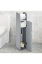 Living and Home Grey Wooden Freestanding Toilet Roll Holder & Bathroom Storage Cupboard - thumbnail 3