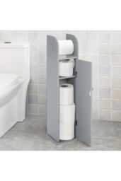 Living and Home Grey Wooden Freestanding Toilet Roll Holder & Bathroom Storage Cupboard