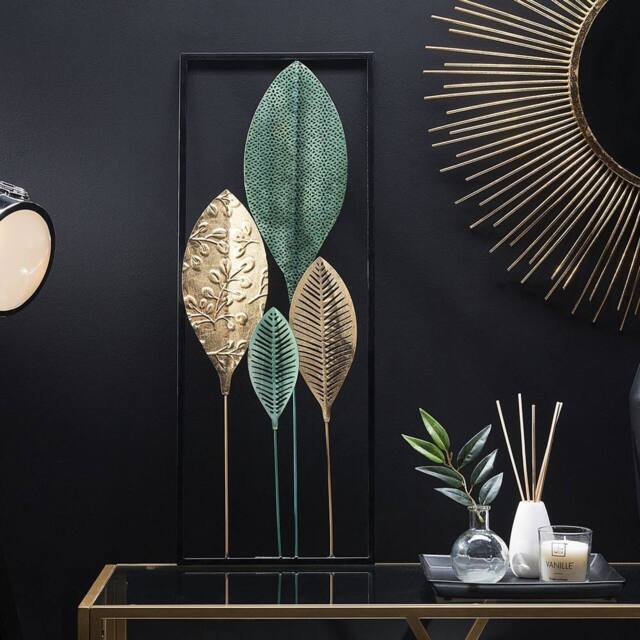 Wyld and Coco Turquoise and Gold Four Leaf Openwork Metal Wall Art Vertical Ready in Green - image 1