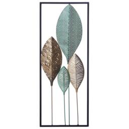 Wyld and Coco Turquoise and Gold Four Leaf Openwork Metal Wall Art Vertical Ready in Green - thumbnail 2