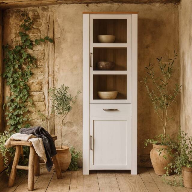 Wyld Haus Bramblecroft Narrow Display Cabinet White & Riviera Oak - image 1
