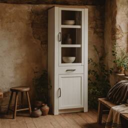 Wyld Haus Bramblecroft Narrow Display Cabinet White & Riviera Oak - thumbnail 2