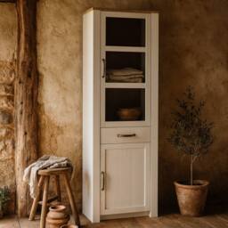 Wyld Haus Bramblecroft Narrow Display Cabinet White & Riviera Oak - thumbnail 3