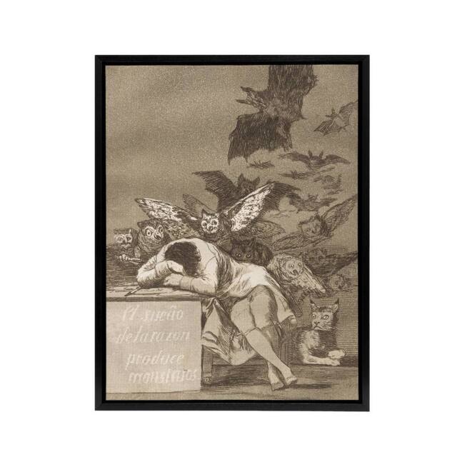 "Artery8 The Sleep of Reason Produces Monsters Goya Framed Canvas Wall Art in Grey - Size: W12"" x H16""" - image 1