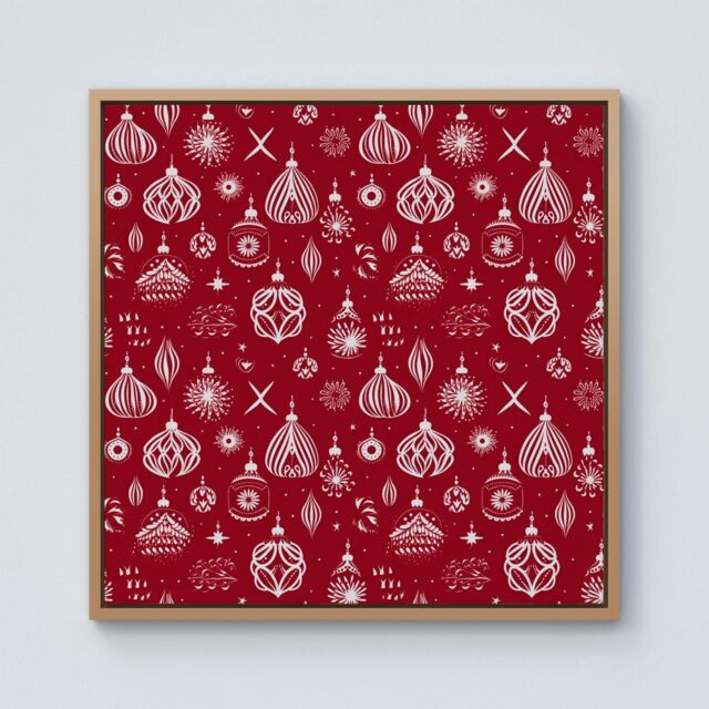 Warren Reed - Designer Red Christmas Decorations Pattern Framed Canvas in Light Brown - Size: w40 inch x h40 inch - image 1