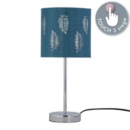 First Choice Lighting Chrome Touch Operated Table Lamp with Teal Fern Shade in Silver - thumbnail 2