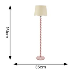 ValueLights Bobbins Painted Rose Floor Lamp with Linen Scallop White Trim Shade & LED Bulb in Pale Pink - thumbnail 4
