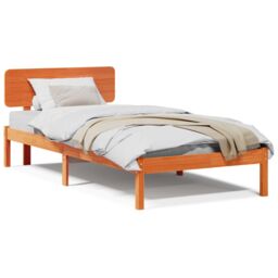 Berkfield Home Bed Frame with Headboard Wax Brown 90x200 cm Solid Pine Wood - thumbnail 4