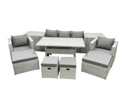 Fimous Rattan Garden Furniture Set Outdoor 9 Seater Patio Dining Sets with Glass Top Dining Table & 2 Side Tables Light Grey Mixed - thumbnail 1