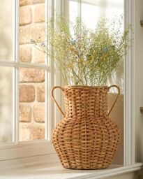 Dibor Traditional Rattan Pot Bellied Home Decor Flower Vase in Natural - Size: Medium - thumbnail 1