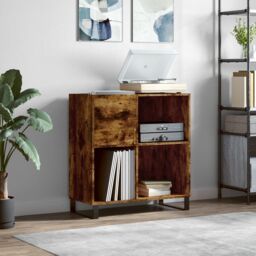 Berkfield Home Record Cabinet Smoked Oak 84.5x38x89 cm Engineered Wood in Brown - thumbnail 1