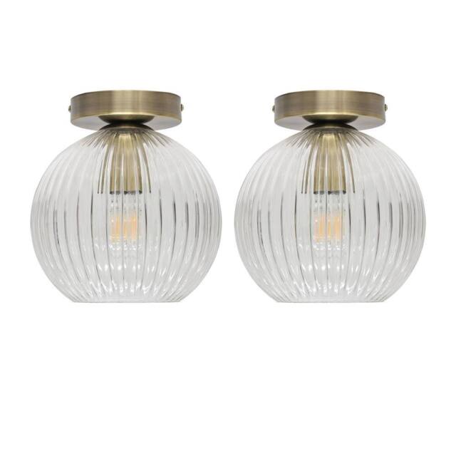 First Choice Lighting Set of 2 Betchley - Clear Ribbed Glass Antique Brass Ceiling Lights - image 1