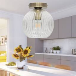 First Choice Lighting Set of 2 Betchley - Clear Ribbed Glass Antique Brass Ceiling Lights - thumbnail 5