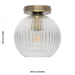 First Choice Lighting Set of 2 Betchley - Clear Ribbed Glass Antique Brass Ceiling Lights - thumbnail 6