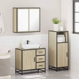 Berkfield Home Durable 3 Piece Bathroom Furniture Set Sonoma Oak Engineered Wood in Light Oak - thumbnail 4