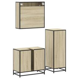 Berkfield Home Durable 3 Piece Bathroom Furniture Set Sonoma Oak Engineered Wood in Light Oak - thumbnail 8