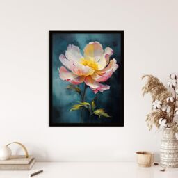 "Wee Blue Coo Wall Art Print Peony Pleasure Oil Painting Blue Pink Orange Single Flower Spring Bloom Floral Art Framed - Size: W12"" x H16""" - thumbnail 4