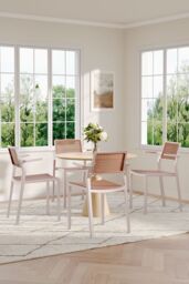 Living and Home 4pcs Pseudo-rattan PP Dining Chair with Armrest in White