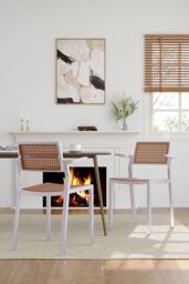 Living and Home 4pcs Pseudo-rattan PP Dining Chair with Armrest in White - thumbnail 4