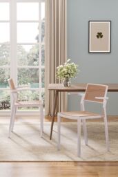 Living and Home 4pcs Pseudo-rattan PP Dining Chair with Armrest in White - thumbnail 3
