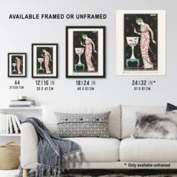 Artery8 Coral Evening Dress Fashion Advert Barbier Framed Wall Art Print in White - Size: A4 - thumbnail 3