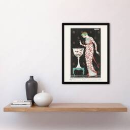 Artery8 Coral Evening Dress Fashion Advert Barbier Framed Wall Art Print in White - Size: A4 - thumbnail 4