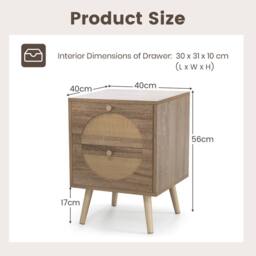Costway Rattan Nightstand Bohemian Style Sofa Side Table End Table w/2 Drawers in Natural - thumbnail 4