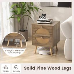Costway Rattan Nightstand Bohemian Style Sofa Side Table End Table w/2 Drawers in Natural - thumbnail 3