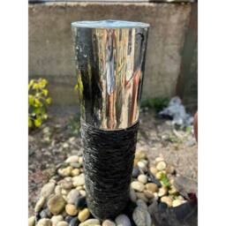 Buttercup Farm Natural Slate & Stainless Steel Column Water Feature with Pump, Light in Grey - thumbnail 2