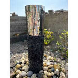 Buttercup Farm Natural Slate & Stainless Steel Column Water Feature with Pump, Light in Grey - thumbnail 4