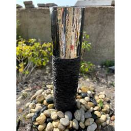 Buttercup Farm Natural Slate & Stainless Steel Column Water Feature with Pump, Light in Grey - thumbnail 1