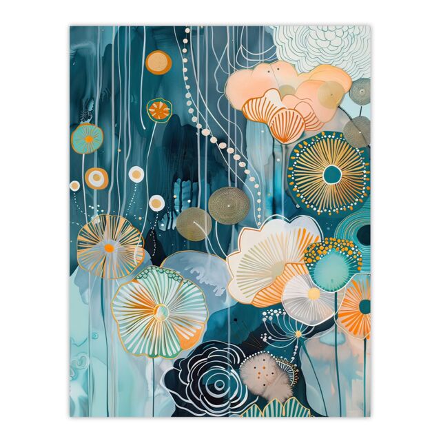 "Artery8 Abstract Ocean Flower Garden Artwork Floral Sea Wall Art Print in Blue - Size: W18"" x H24""" - image 1