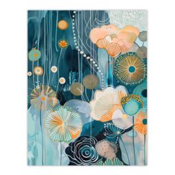 "Artery8 Abstract Ocean Flower Garden Artwork Floral Sea Wall Art Print in Blue - Size: W18"" x H24""" - thumbnail 1