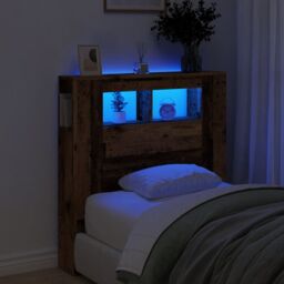 Berkfield Home LED Headboard Old Wood 100x18.5x103.5 cm Engineered Wood in Brown - thumbnail 1