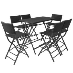Berkfield Home Durable 7 Piece Folding Outdoor Dining Set Steel Poly Rattan Black - thumbnail 3