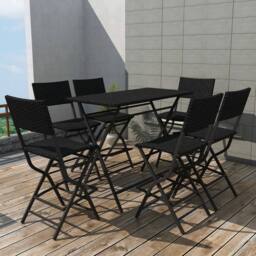 Berkfield Home Durable 7 Piece Folding Outdoor Dining Set Steel Poly Rattan Black - thumbnail 2