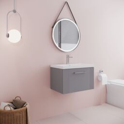 Balterley Wall Hung 1 Drawer Vanity Unit - Mid-Edge Basin 600mm, Satin Grey - thumbnail 4