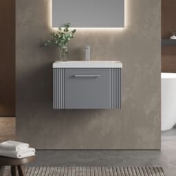 Balterley Wall Hung 1 Drawer Vanity Unit - Mid-Edge Basin 600mm, Satin Grey - thumbnail 2