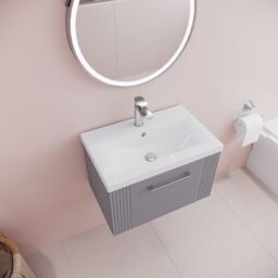Balterley Wall Hung 1 Drawer Vanity Unit - Mid-Edge Basin 600mm, Satin Grey - thumbnail 3