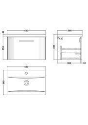 Balterley Wall Hung 1 Drawer Vanity Unit - Mid-Edge Basin 600mm, Satin Grey - thumbnail 5
