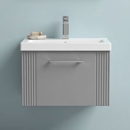 Balterley Wall Hung 1 Drawer Vanity Unit - Mid-Edge Basin 600mm, Satin Grey - thumbnail 9