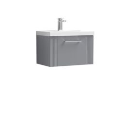 Balterley Wall Hung 1 Drawer Vanity Unit - Mid-Edge Basin 600mm, Satin Grey