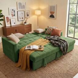 Bed Time UK Luxora L-Shaped Sofa Bed with Storage Chaise 3 Seater in Green - thumbnail 3