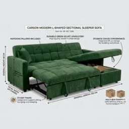 Bed Time UK Luxora L-Shaped Sofa Bed with Storage Chaise 3 Seater in Green - thumbnail 2