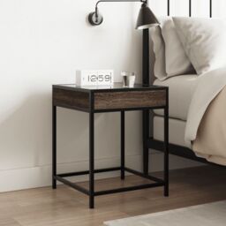 Berkfield Home Bedside Table with Infinity LED Brown Oak 40x40x51 cm - Size: 40 x 40 x 51 cm - thumbnail 4
