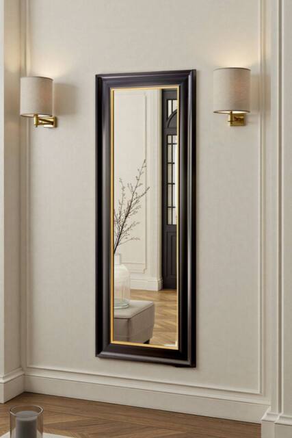 Yearn Mirrors Georgian Tall Black Gold Bevelled Mirror - image 1