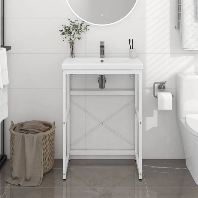 Berkfield Home Bathroom Washbasin Frame White 59x38x83 cm Iron - Size: 59 x 38 x 83 cm